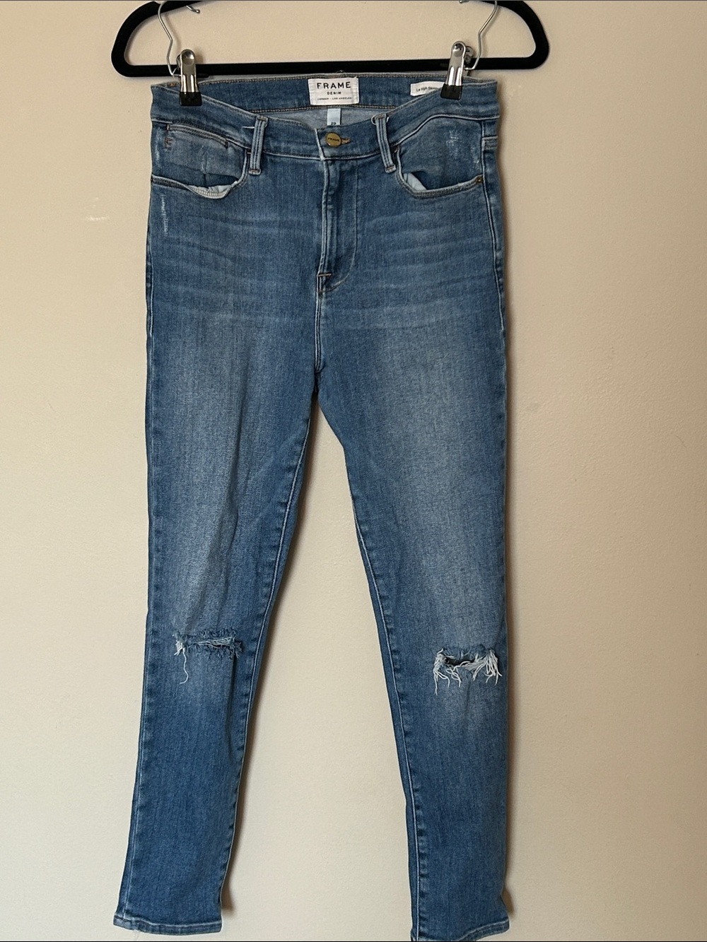 Frame Denim Skinny High-Rise Distressed Blue Jeans